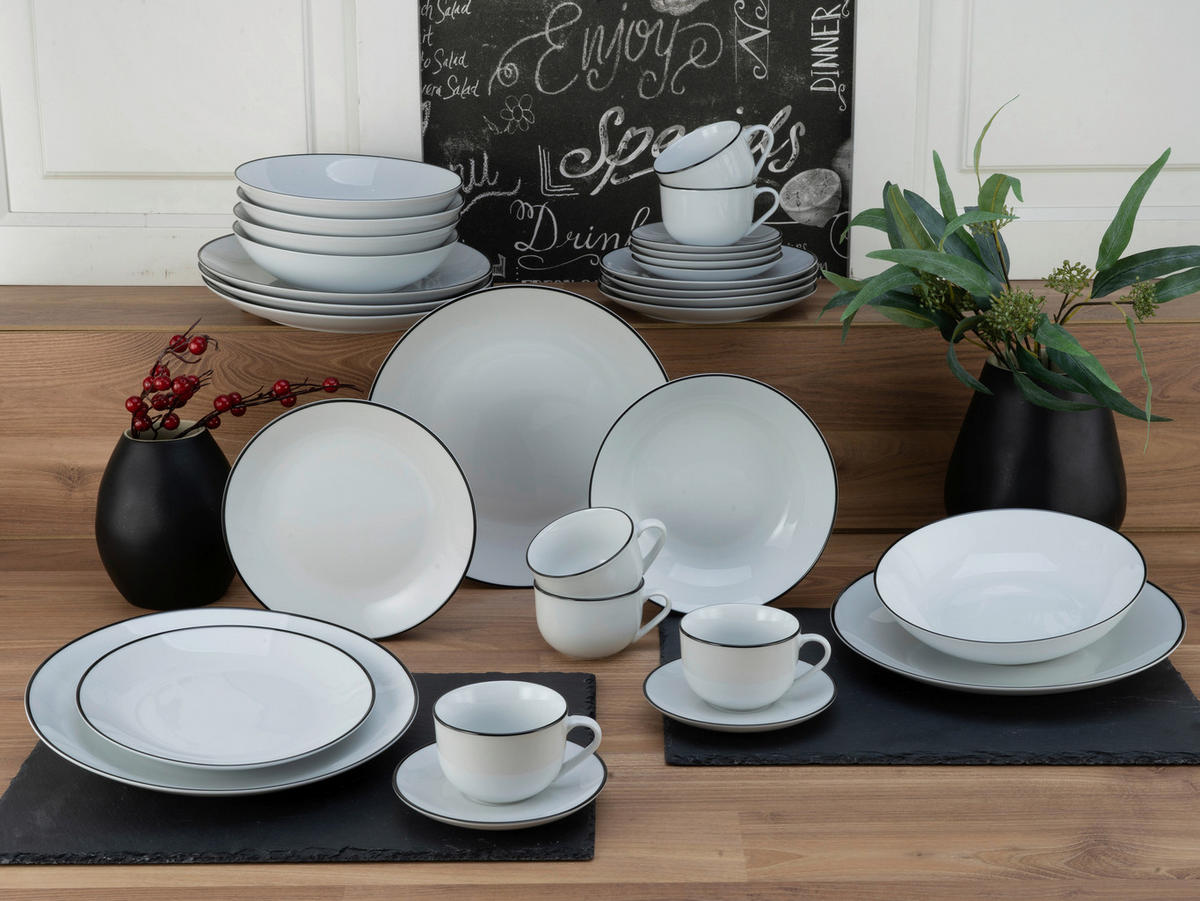 CreaTable Kombiservice Luna Black Line weiß Steinzeug 30 tlg. Luna Black Line - weiß - CreaTable
