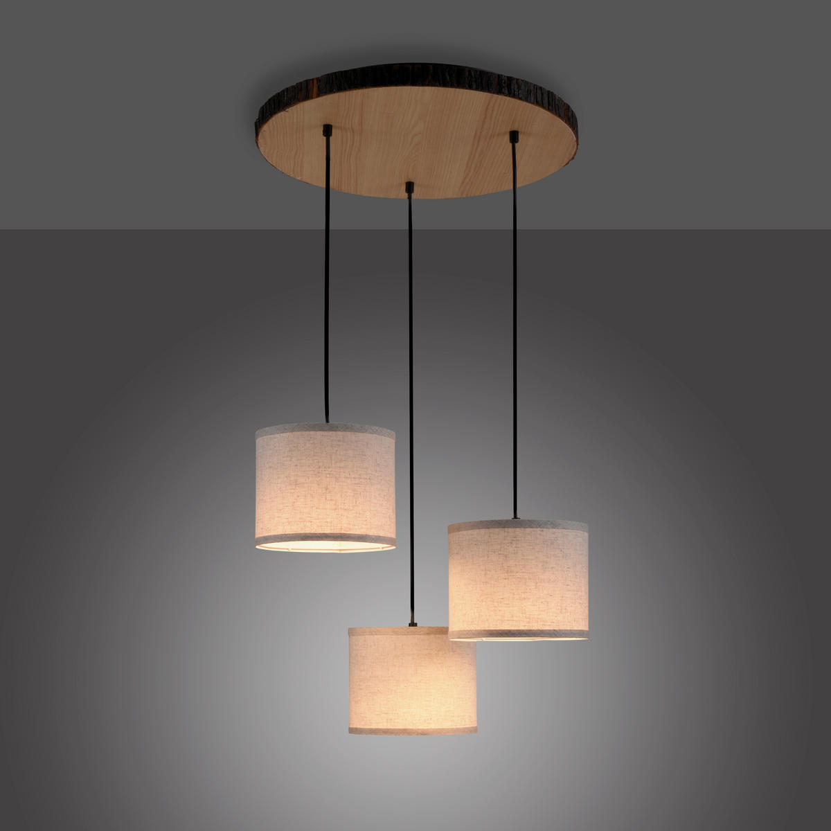 Just Light Deckenleuchte BARK 11236-79 weiß natur Holz Eisen Stoff H/D: ca. 120x52 cm E27 3 Brennstellen BARK - weiß/natur (52,00/120,00cm) - Just Light