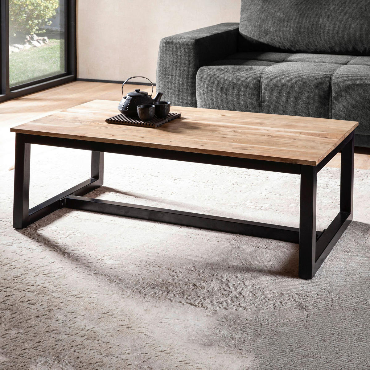 Couchtisch natur schwarz B/H/T: ca. 110x40x60 cm Couchtisch - natur/schwarz (110,00/40,00/60,00cm) - Wohnling