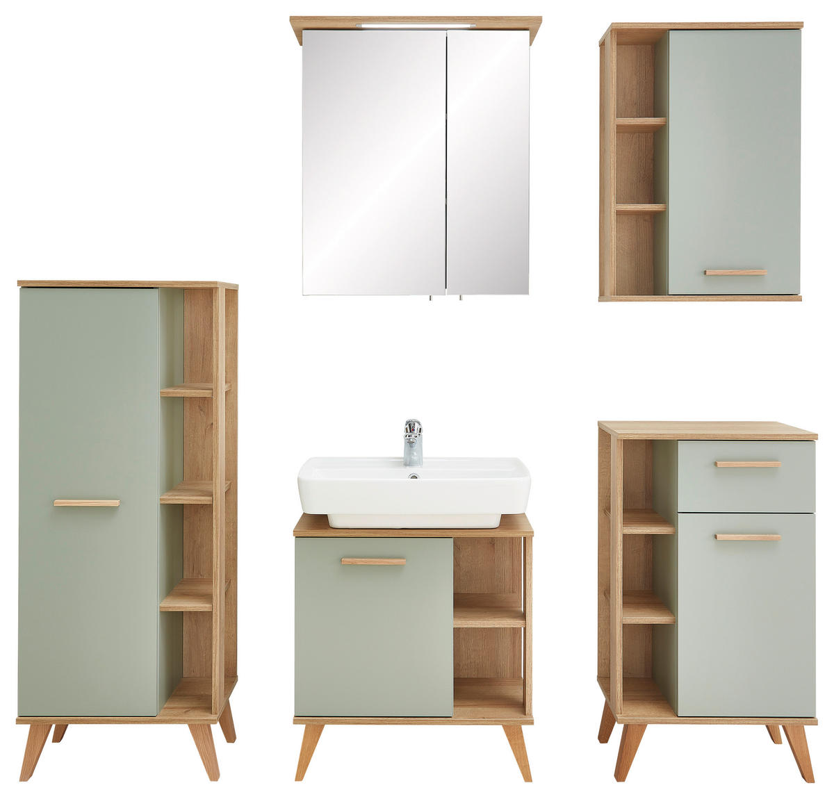 Badezimmer-Set Quickset 963 salbei Nachbildung Eiche Riviera Nachbildung B/H/T: ca. 161,5x200x33 cm Quickset 963 - Eiche/salbei (161,50/200,00/33,00cm) - Pelipal