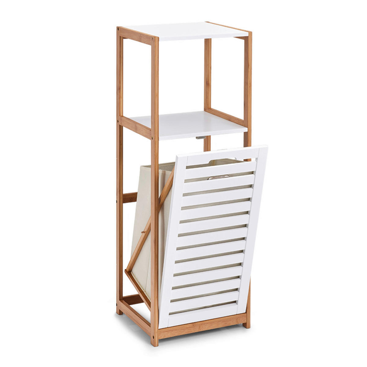 Zeller Standregal mit Wäschesammler weiß Bambus B/H/L: ca. 33x98x36,3 cm Standregal_mit_Wäschesammler - weiß/natur (36,30/33,00/98,00cm) - Zeller