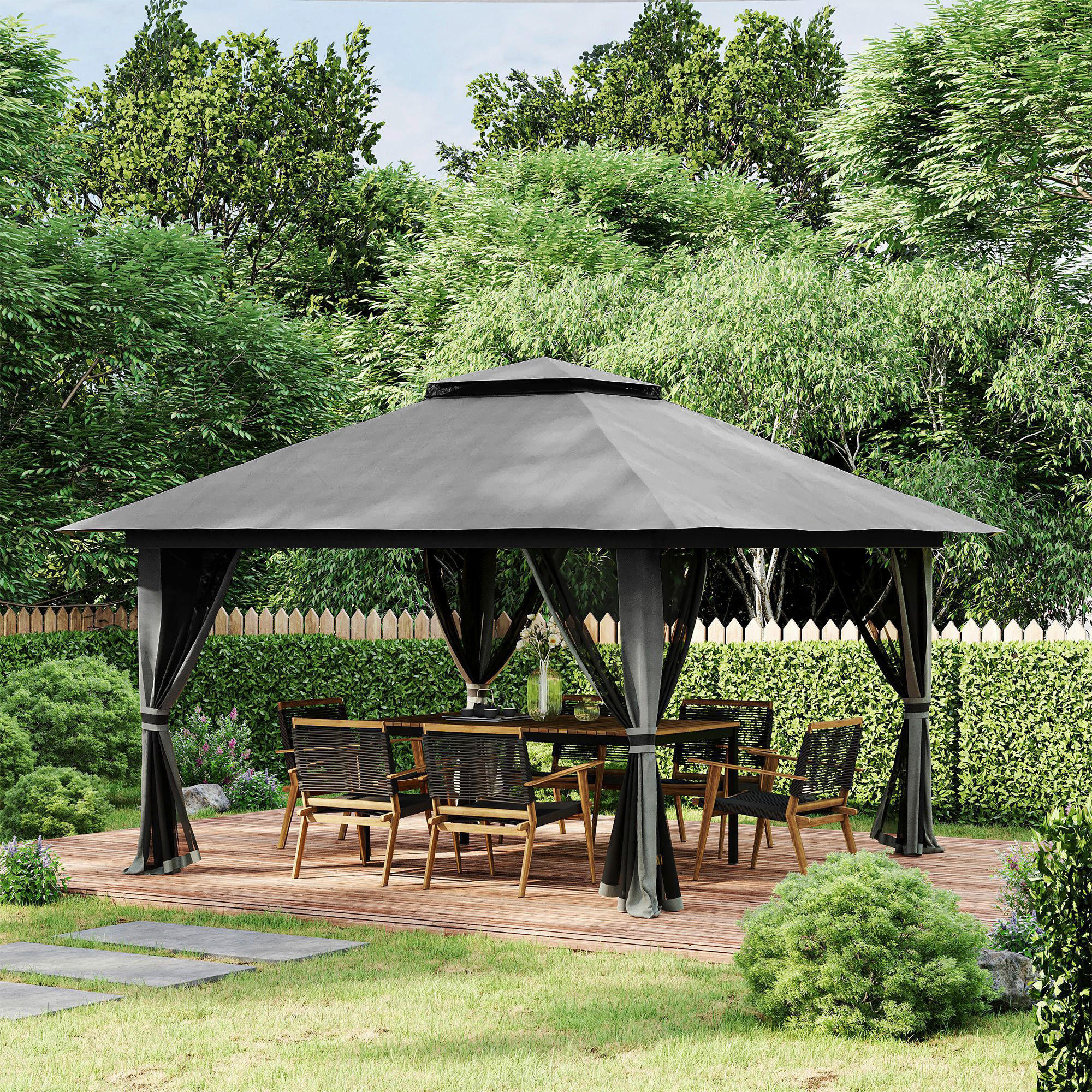 Outsunny Faltpavillon dunkelgrau Stoff B/H/L: ca. 392x283x392 cm Faltpavillon - dunkelgrau (392,00/392,00/283,00cm) - Outsunny