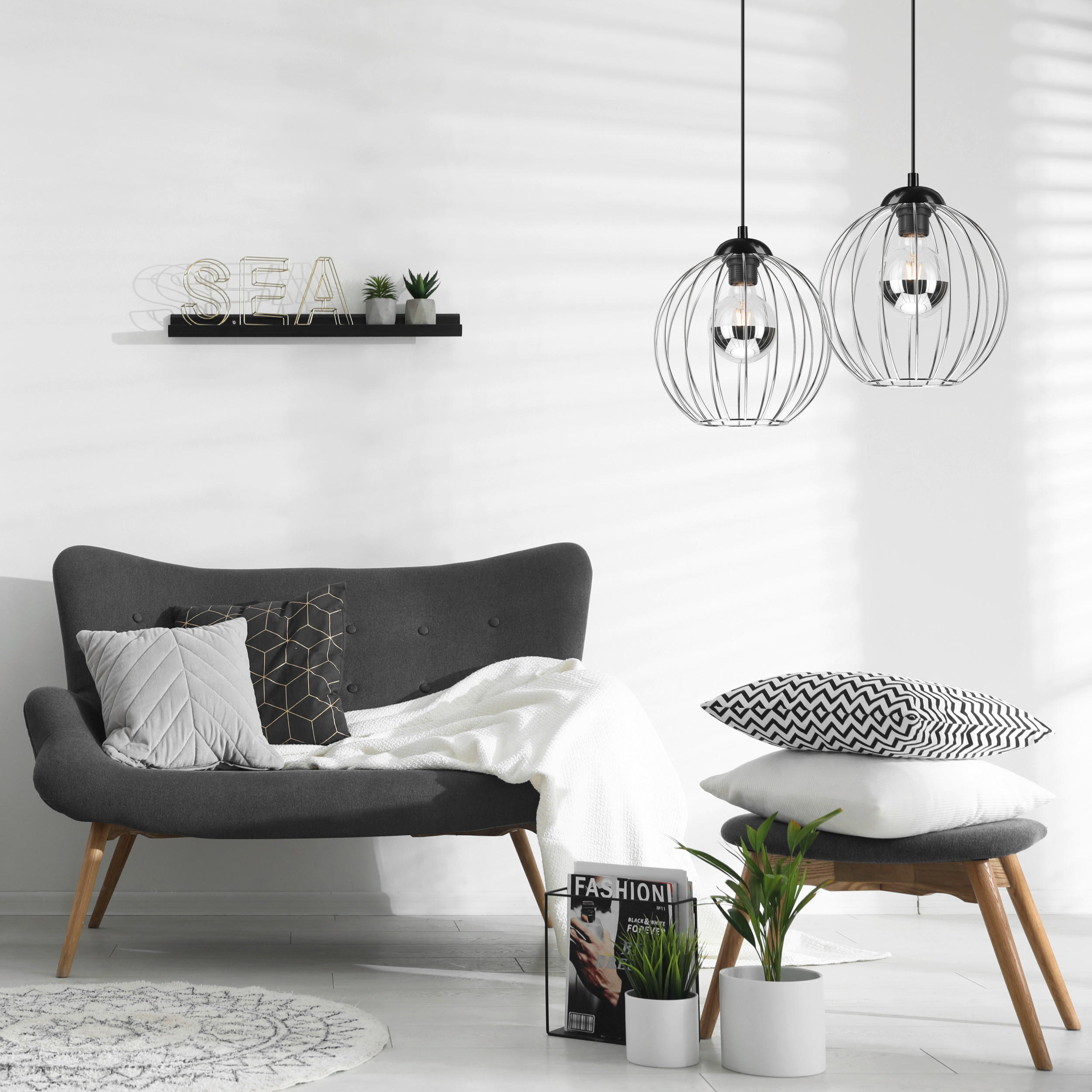 Lamkur Pendelleuchte schwarz Metall B/H/L: ca. 24x86x24 cm E27 2 Brennstellen ZOYA - schwarz (24,00/24,00/86,00cm) - Lamkur