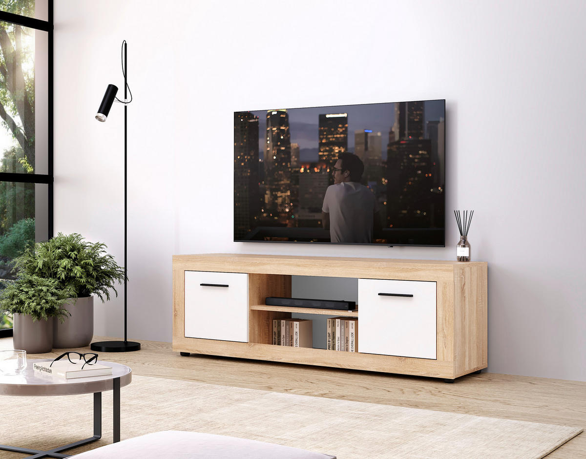 TV-Lowboard LUNA 2D Eiche Sonoma Nachbildung weiß matt B/H/T: ca. 140x40x40 cm LUNA 2D - Eiche/weiß (140,00/40,00/40,00cm) - WIPMEB