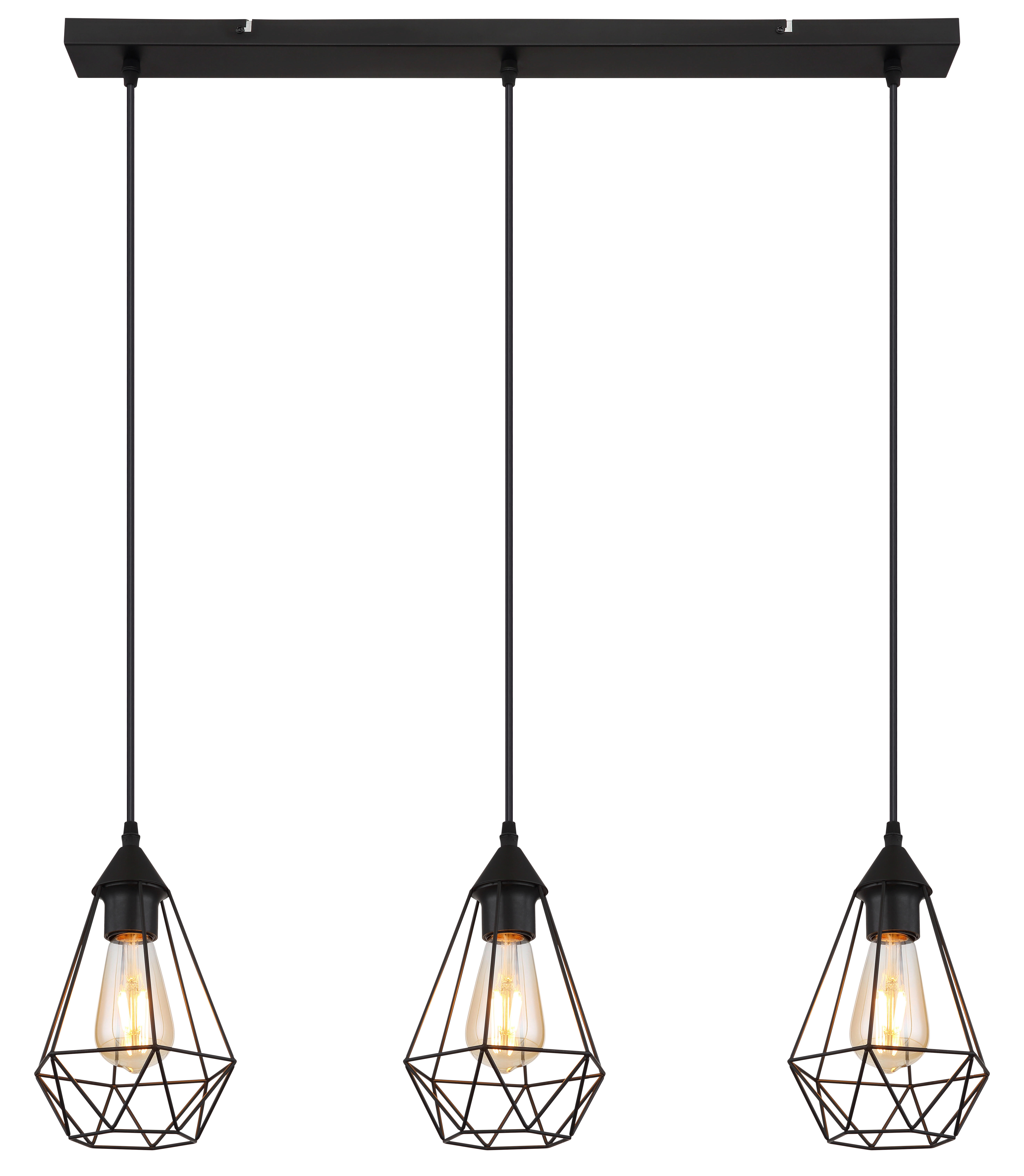 GLOBO Pendelleuchte schwarz Metall B/H/T: ca. 17x120x79 cm E27 3 Brennstellen ZACHARY - schwarz (17,00/120,00/79,00cm) - GLOBO