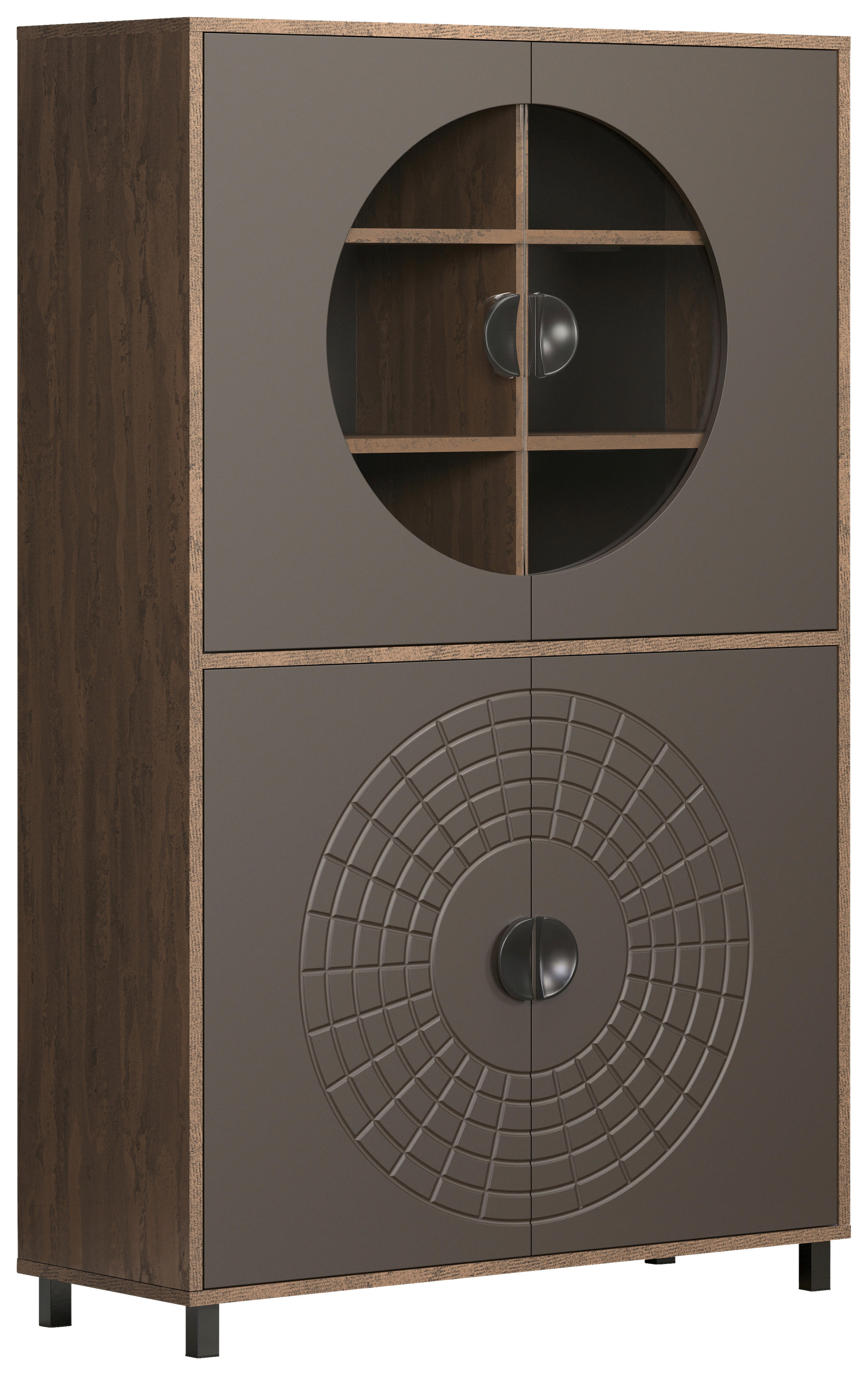 Highboardvitrine Fusion Eiche dunkel Nachbildung bronze Optik B/H/T: ca. 97x163x42 cm Fusion - Eiche/bronze (97,00/163,00/42,00cm)