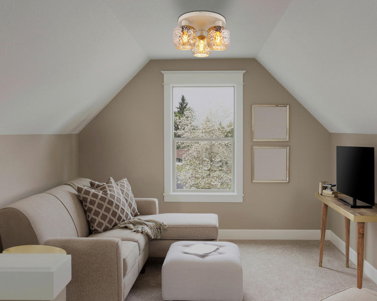 GLOBO Deckenleuchte Rauch beige Glas Metall B/H/L: ca. 34x27,5x34 cm 3 Brennstellen Deckenleuchte-Antonio - beige/Rauch (34,00/34,00/27,50cm) - GLOBO