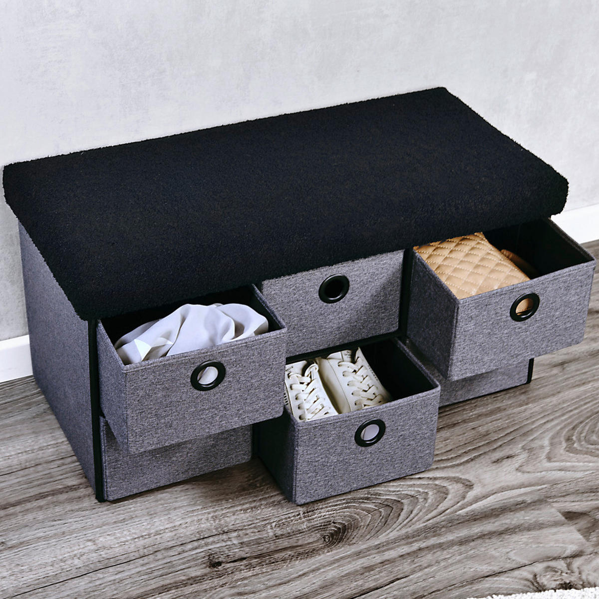 Kesper Sitzbank grau B/H/L: ca. 37,5x10x77 cm Sitzbank_mit_Aufbewahrungsboxen - schwarz/grau (77,00/37,50/10,00cm) - Kesper