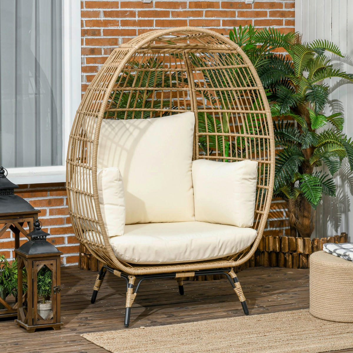 Outsunny Gartensessel khaki Polypropylen B/H/L: ca. 90x105x148 cm Rattansessel - beige/khaki (148,00/90,00/105,00cm) - Outsunny