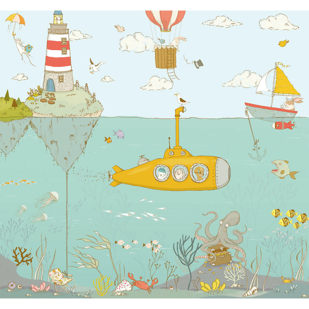 Komar Fototapete Sealife, glatt, bedruckt, Comic, Retro, mehrfarbig, BxH: 300x280 cm, glatt, bedruckt
