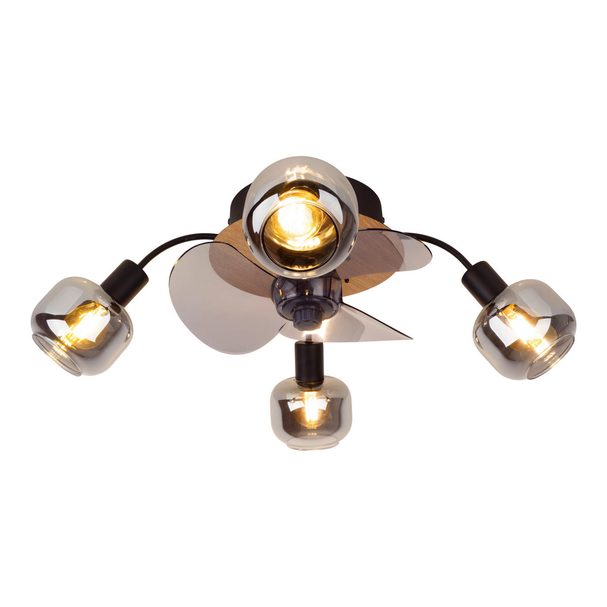 Näve Leuchten Deckenventilator schwarz Metall Glas Kunststoff B/H/T/D: ca. 48x21x48x48 cm E14 4 Brennstellen FUMOSO - schwarz (48,00/21,00/48,00cm) - Näve Leuchten