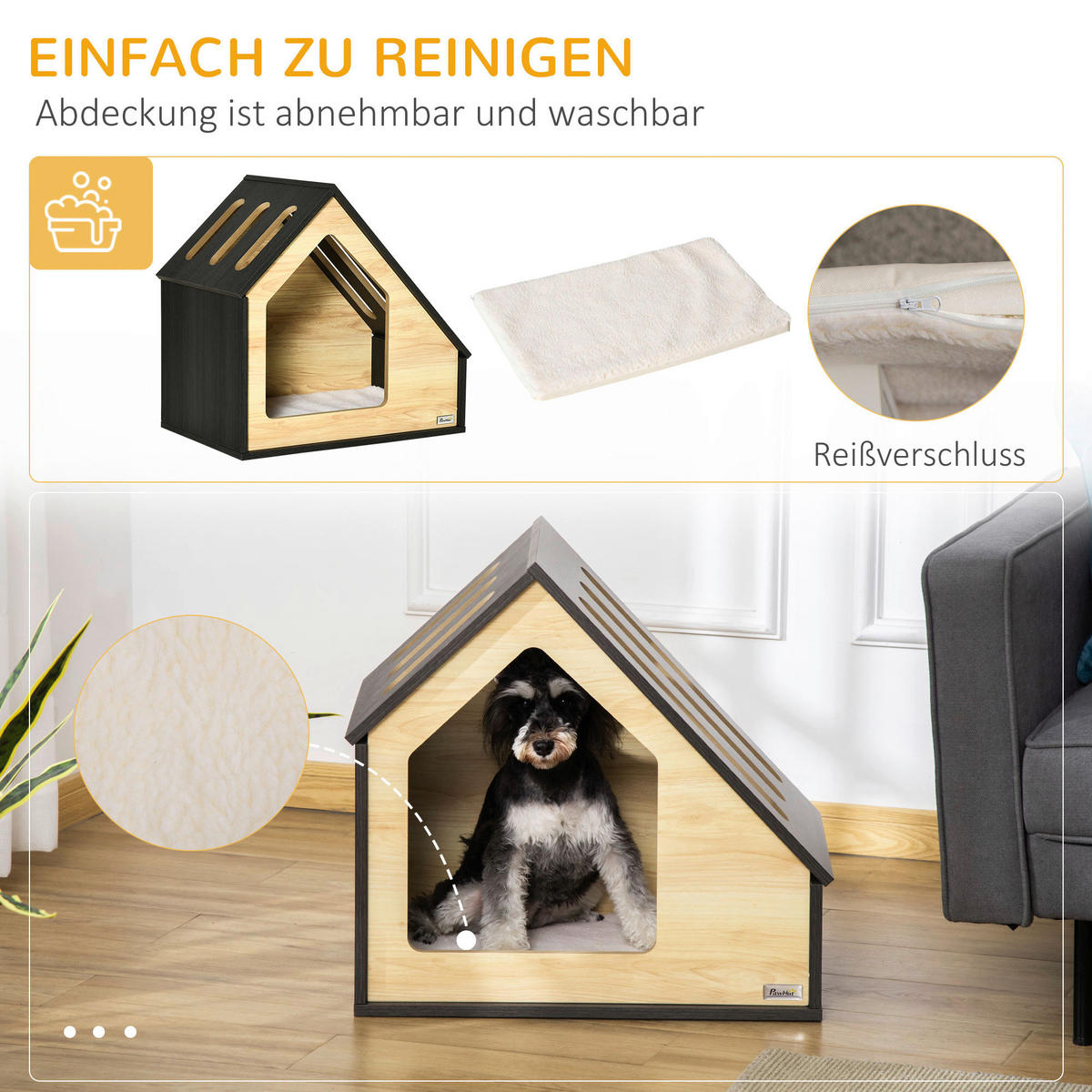 PawHut Hundehütte braun MDF B/H/L: ca. 40x59,2x60 cm Hundehütte - braun (60,00/40,00/59,20cm) - PawHut