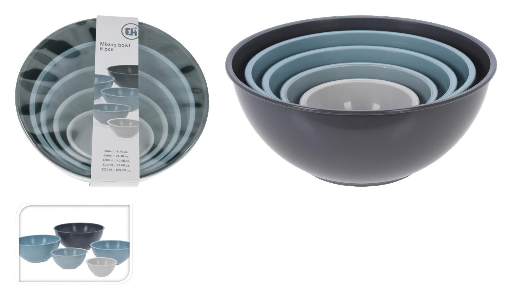 Rührschüsselset grau Kunststoff Rührschüsselset_5tlg. - blau/grau