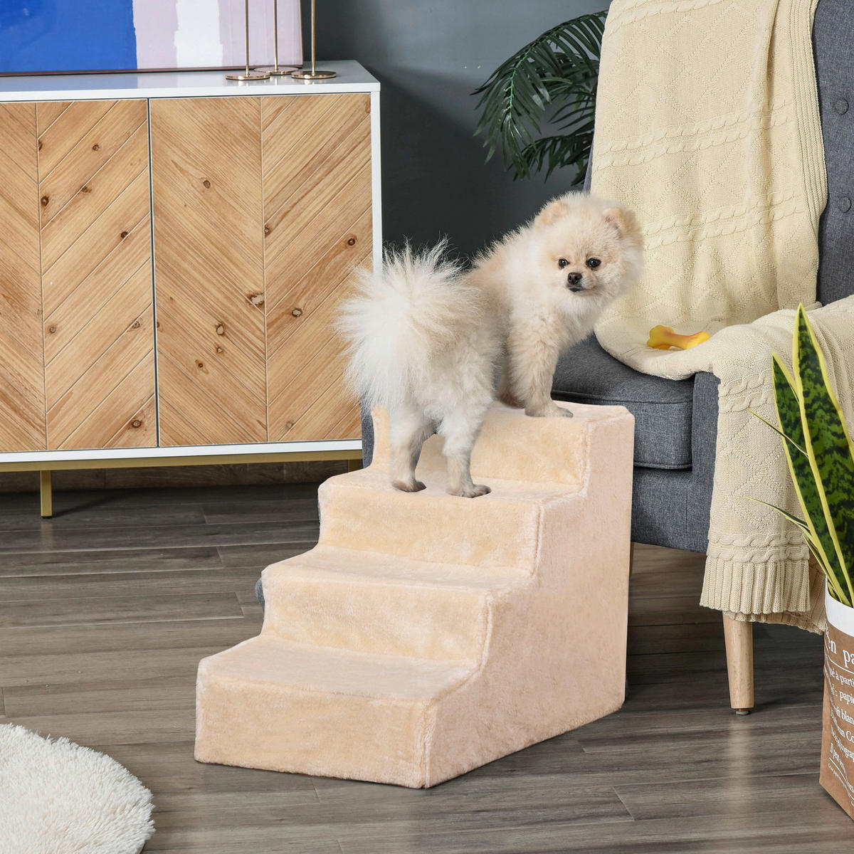 PawHut Haustiertreppe beige Edelstahl B/H/L: ca. 35x60x44 cm Haustiertreppe - beige (44,00/35,00/60,00cm) - PawHut