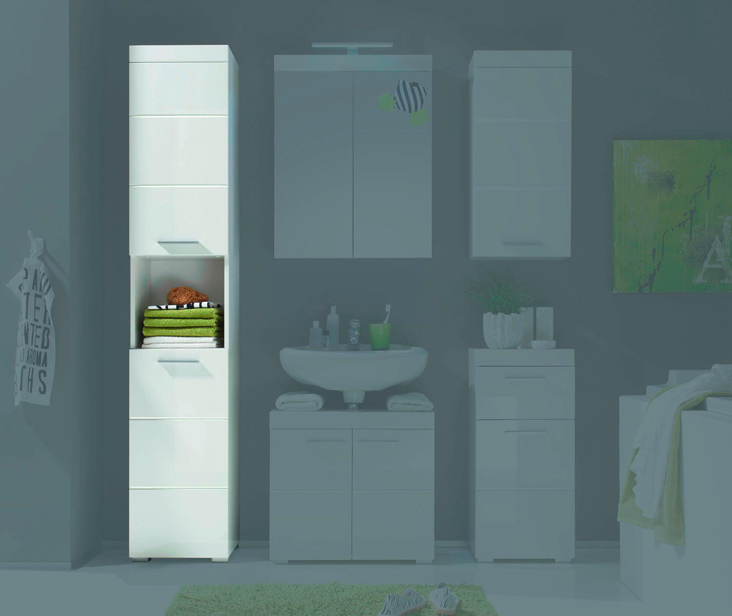 Badhochschrank Amanda weiß weiß Hochglanz B/H/T: ca. 37x190x31 cm Amanda - weiß (37,00/190,00/31,00cm)