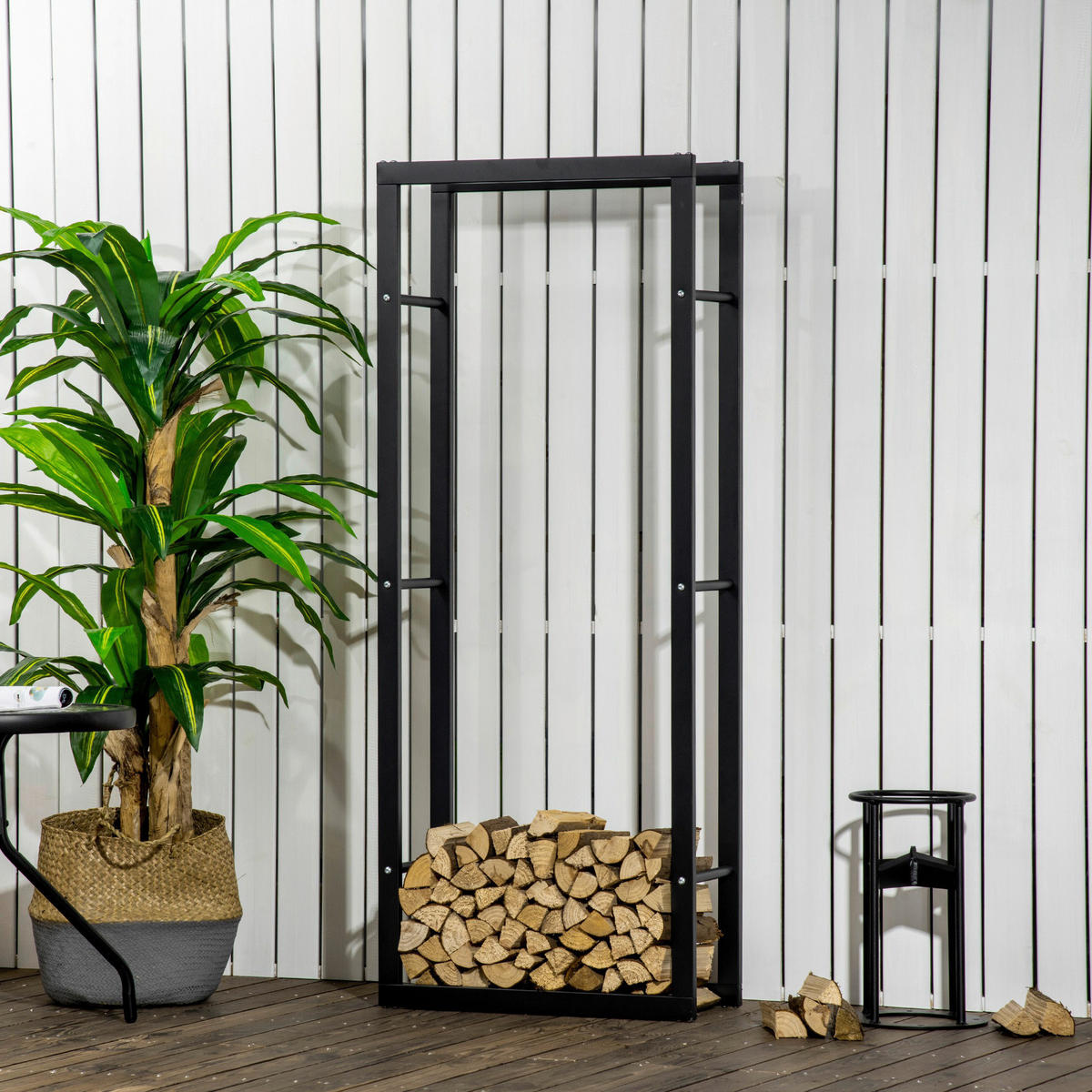 HOMCOM Kaminholzständer schwarz B/H/L: ca. 25x150x60 cm Kaminholzständer - schwarz (60,00/25,00/150,00cm) - HOMCOM