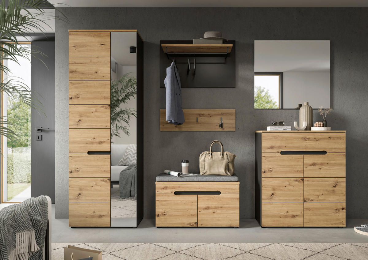 Sitzbank CANU edles Basaltgrau Nachbildung Eiche Artisan Nachbildung B/H/T: ca. 80x45x37 cm CANU - Eiche/edles Basaltgrau (80,00/45,00/37,00cm) - xonox.home
