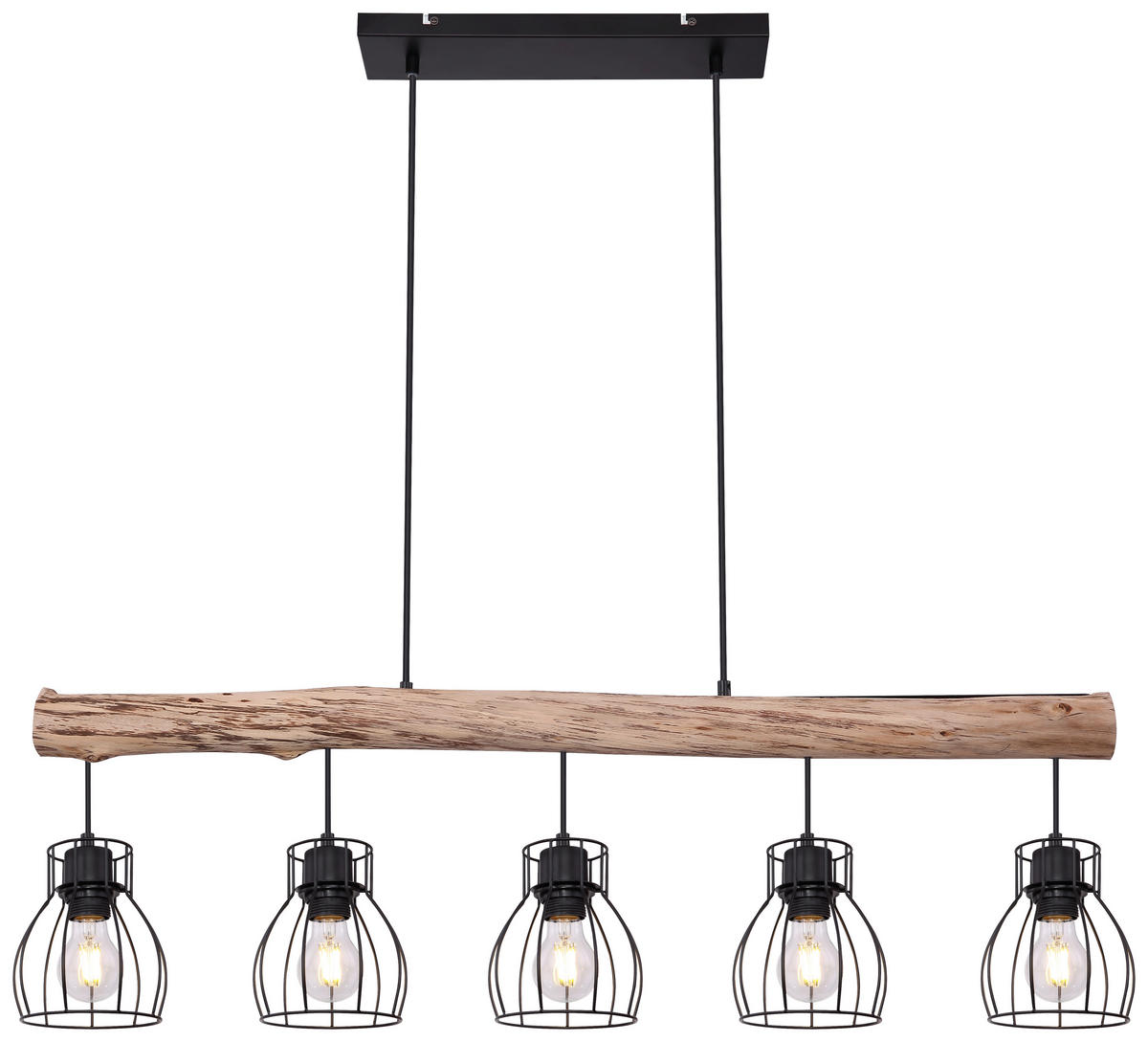 GLOBO Pendelleuchte 15326-5NPO natur schwarz Holz Metall B/H: ca. 104x140 cm E27 5 Brennstellen Pendelleuchte_Mina 5flg. - natur/schwarz (104,00/140,00cm) - GLOBO