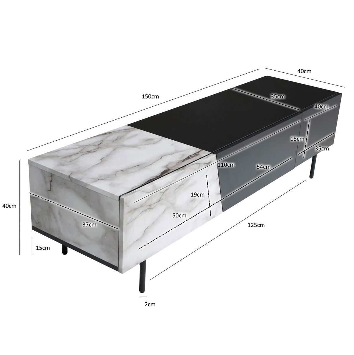 Lowboard weiß Marmor Optik B/H/T: ca. 150x40x40 cm TV & Lowboard - weiß (150,00/40,00/40,00cm) - Wohnling