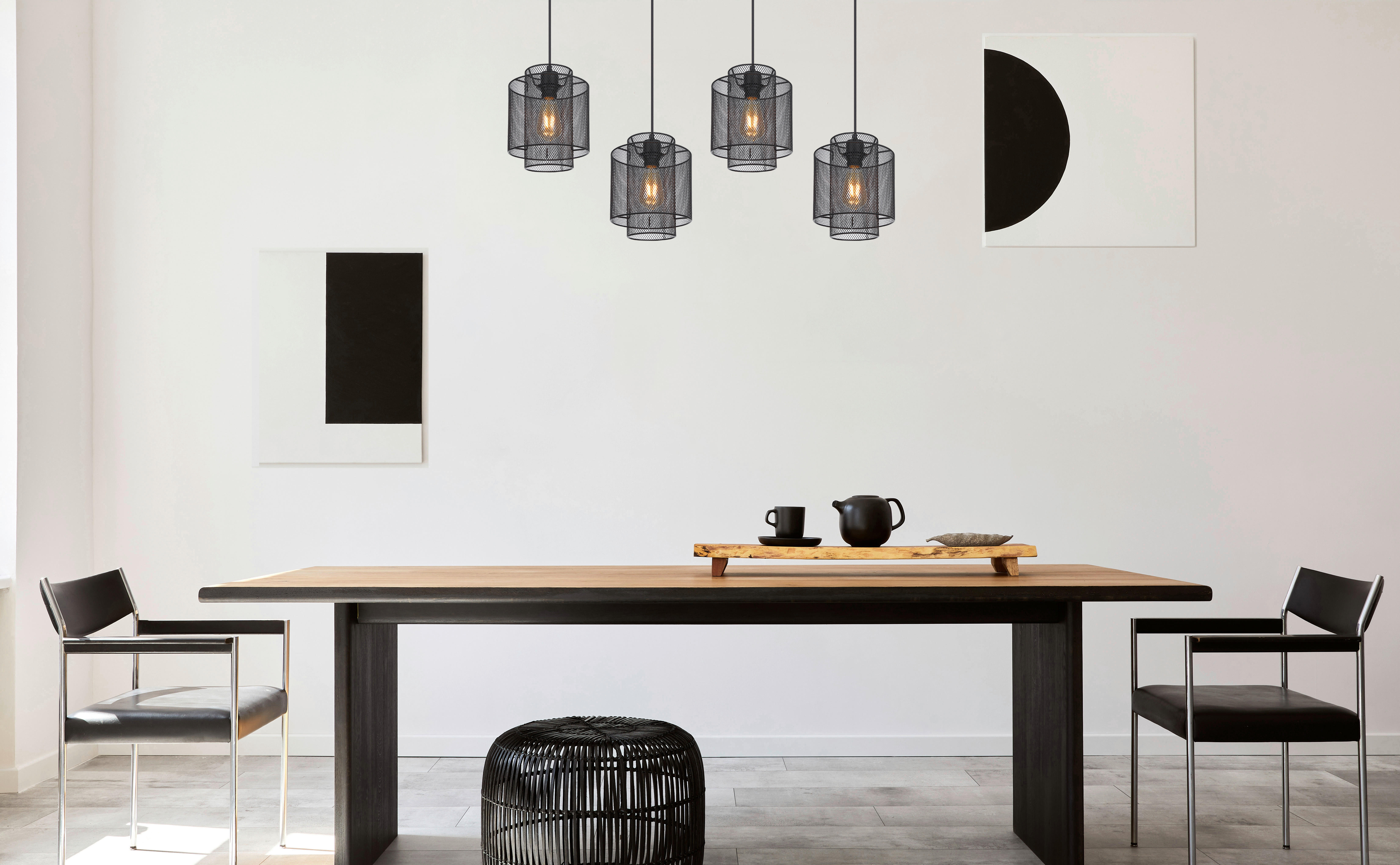 GLOBO Pendelleuchte AUGUSTIN 15664-4H mattschwarz Metall B/H/L: ca. 20x120x98 cm E27 4 Brennstellen AUGUSTIN - mattschwarz (98,00/20,00/120,00cm) - GLOBO