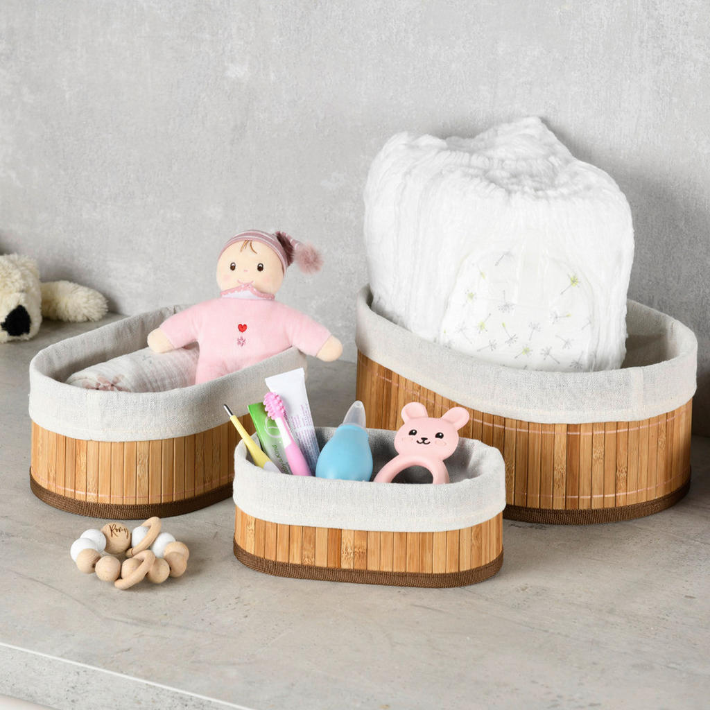 Thumbnail - Kesper Bambus Körbchen 3er Set braun B/H/L: ca. 12x20x30 cm