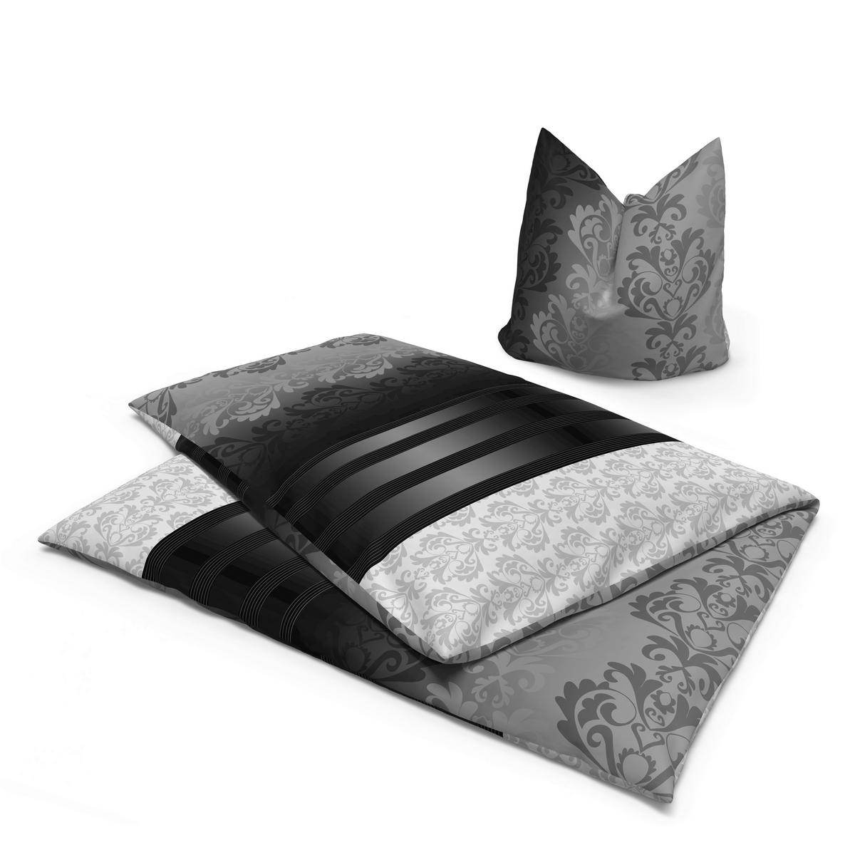 Baumwoll Bettwäsche Cotton touch Bettwäsche_Cotton-Touch Streifenran - anthrazit (135,00/200,00cm)