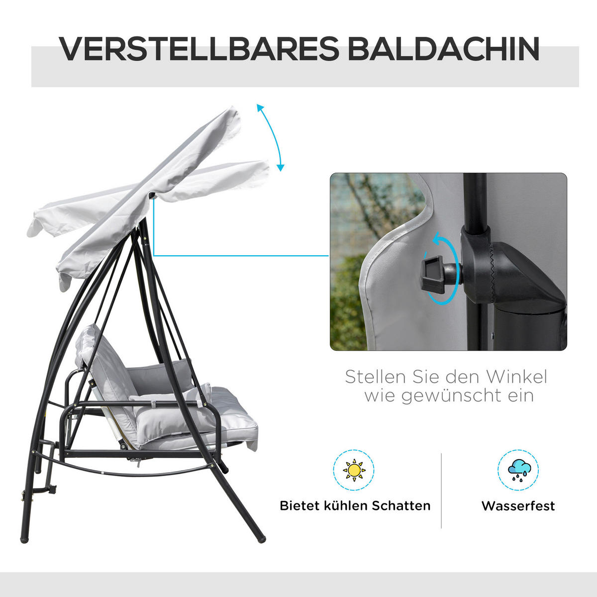 Outsunny Hollywoodschaukel grau Metall B/H/L: ca. 114x170x209 cm Hollywoodschaukel - grau (209,00/114,00/170,00cm) - Outsunny