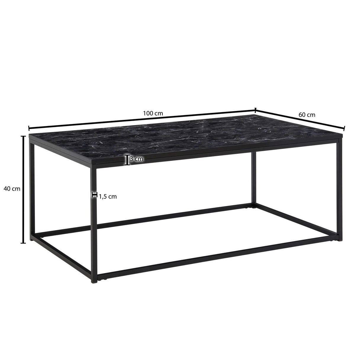 Couchtisch schwarz B/H/T: ca. 60x40x100 cm Couchtisch - schwarz (60,00/40,00/100,00cm) - Wohnling