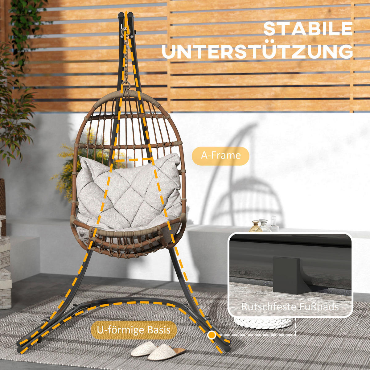 Outsunny Hängesesselgestell schwarz Metall B/H/L: ca. 134x221x154 cm Hängesesselgestell - schwarz (154,00/134,00/221,00cm) - Outsunny