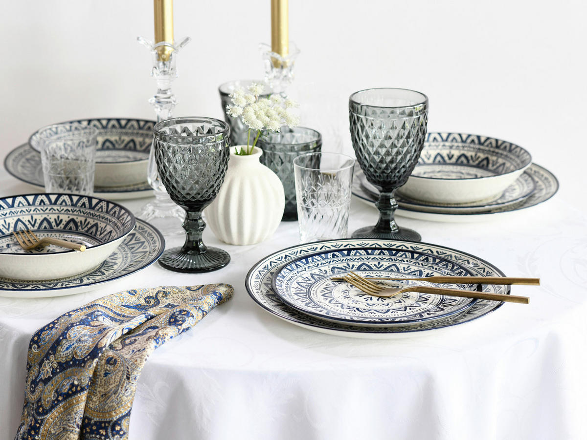 CreaTable Tafelservice Mexico blau Steingut 18 tlg. Mexico - blau (31,50/30,50/33,00cm) - CreaTable
