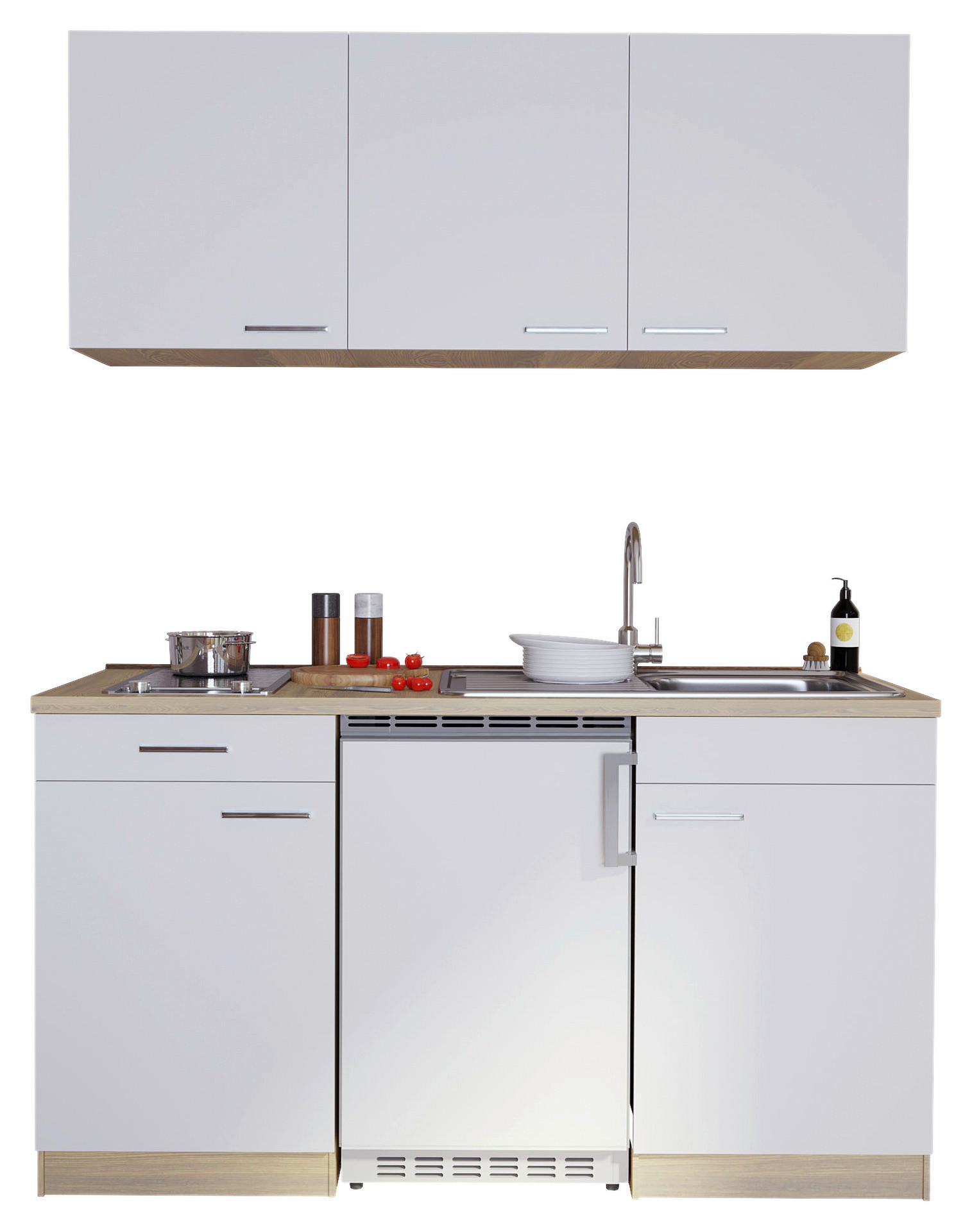 Respekta Singleküche Economy weiß matt B/H/T: ca. 150x200x60 cm Economy - Eiche/weiß (150,00/200,00/60,00cm) - Respekta