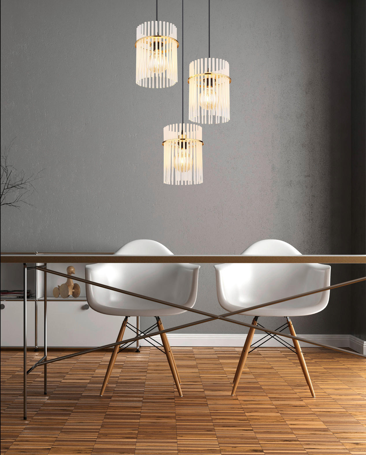 GLOBO Pendelleuchte gold klar Metall H/D: ca. 140x47 cm E27 3 Brennstellen GORLEY - gold/klar (47,00/140,00cm) - GLOBO
