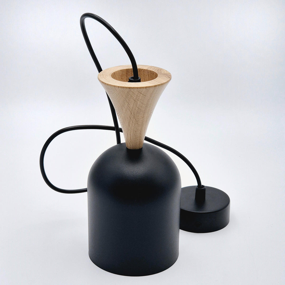 Lamkur Hängeleuchte schwarz Eiche Stahl Holz B/H/L: ca. 11x102x11 cm E27 1 Brennstellen Nolan - Eiche/schwarz (11,00/11,00/102,00cm) - Lamkur