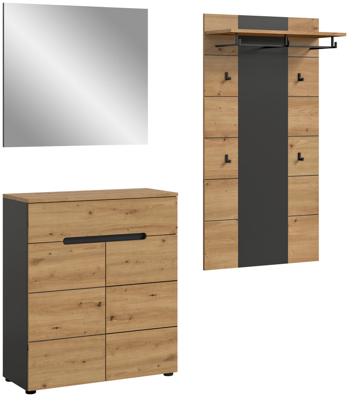 Garderobe Canu basaltgrau Nachbildung Artisan Nachbildung B/H/T: ca. 175x190x37 cm Canu - basaltgrau (175,00/190,00/37,00cm) - xonox.home