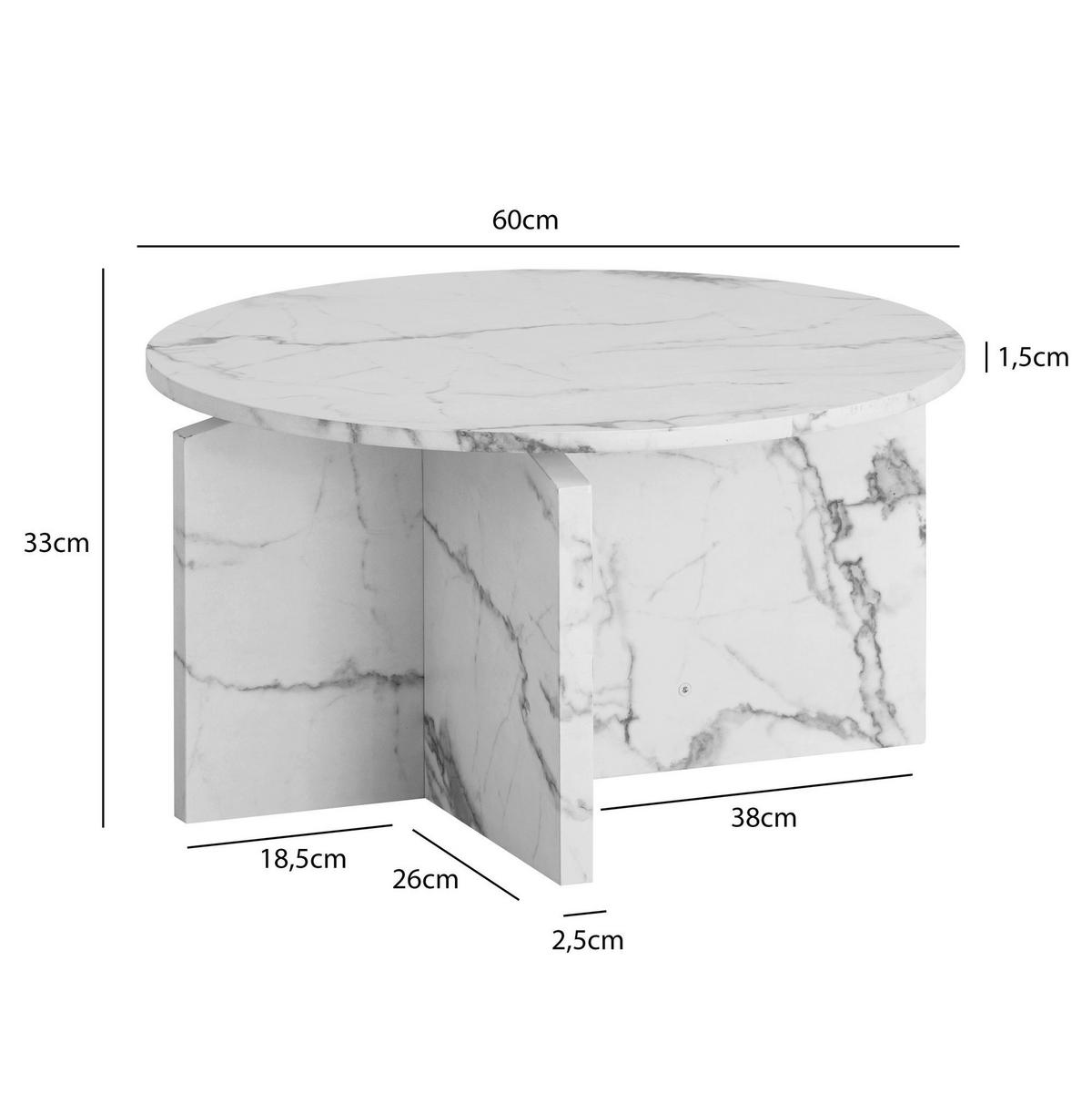 Couchtisch weiß Marmor Optik B/H/T: ca. 60x33x60 cm Couchtisch - weiß (60,00/33,00/60,00cm) - Wohnling