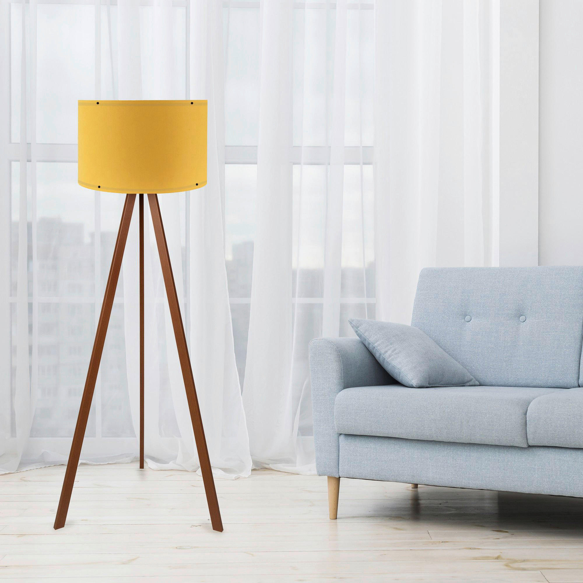 Thumbnail - Opviq Stehleuchte braun gelb PVC B/H/T/L/D: ca. 38x140x38x38x38 cm E27 1 Brennstellen