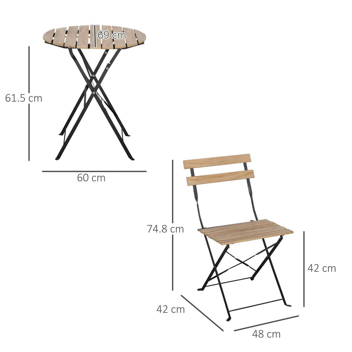 Outsunny Gartenmöbel-Set natur Metall B/L: ca. 42x42 cm Balkonset - natur (42,00/42,00cm) - Outsunny
