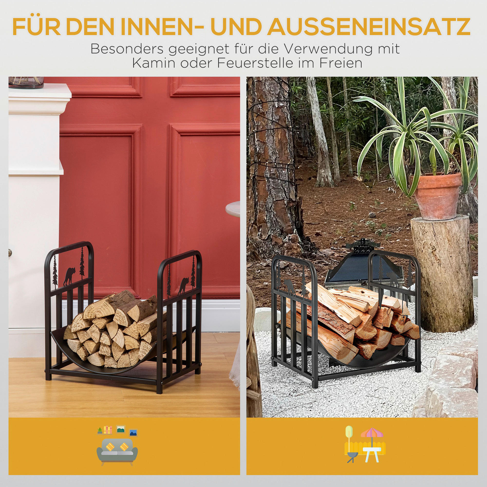 Outsunny Kaminholzregal schwarz B/H/L: ca. 33,5x43x42 cm Kaminholzregal - schwarz (42,00/33,50/43,00cm) - Outsunny