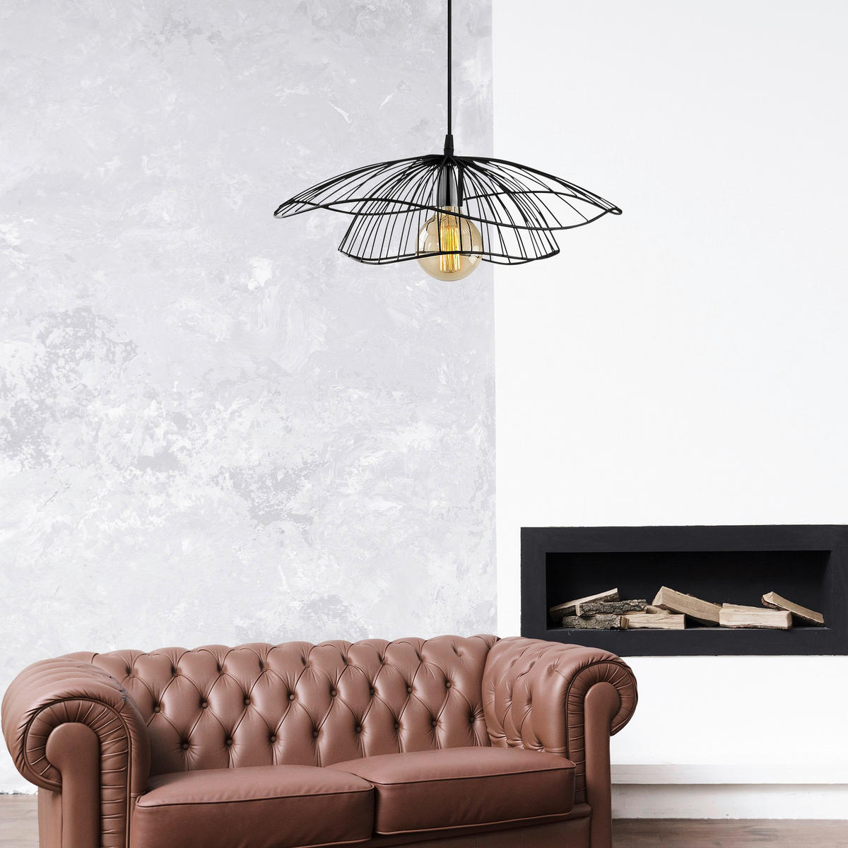 Opviq Pendelleuchte Tel schwarz Metall B/H/T/L/D: ca. 50x111x50x50x50 cm E27 1 Brennstellen Tel - schwarz (50,00/50,00/111,00cm) - Opviq