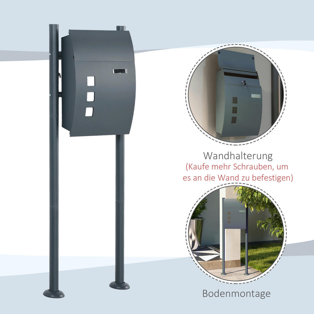 HOMCOM Briefkasten dunkelgrau B/H/L: ca. 15x44x114 cm Briefkasten - dunkelgrau (114,00/15,00/44,00cm) - HOMCOM