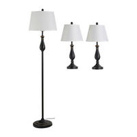HOMCOM 3er Lampenset schwarz weiß Metall Polyester-Mischgewebe Stoff B/H/L: ca. 38x158x38 cm E27 3 Brennstellen 3er- Lampenset B31-183 - weiß/schwarz (38,00/38,00/158,00cm) - HOMCOM
