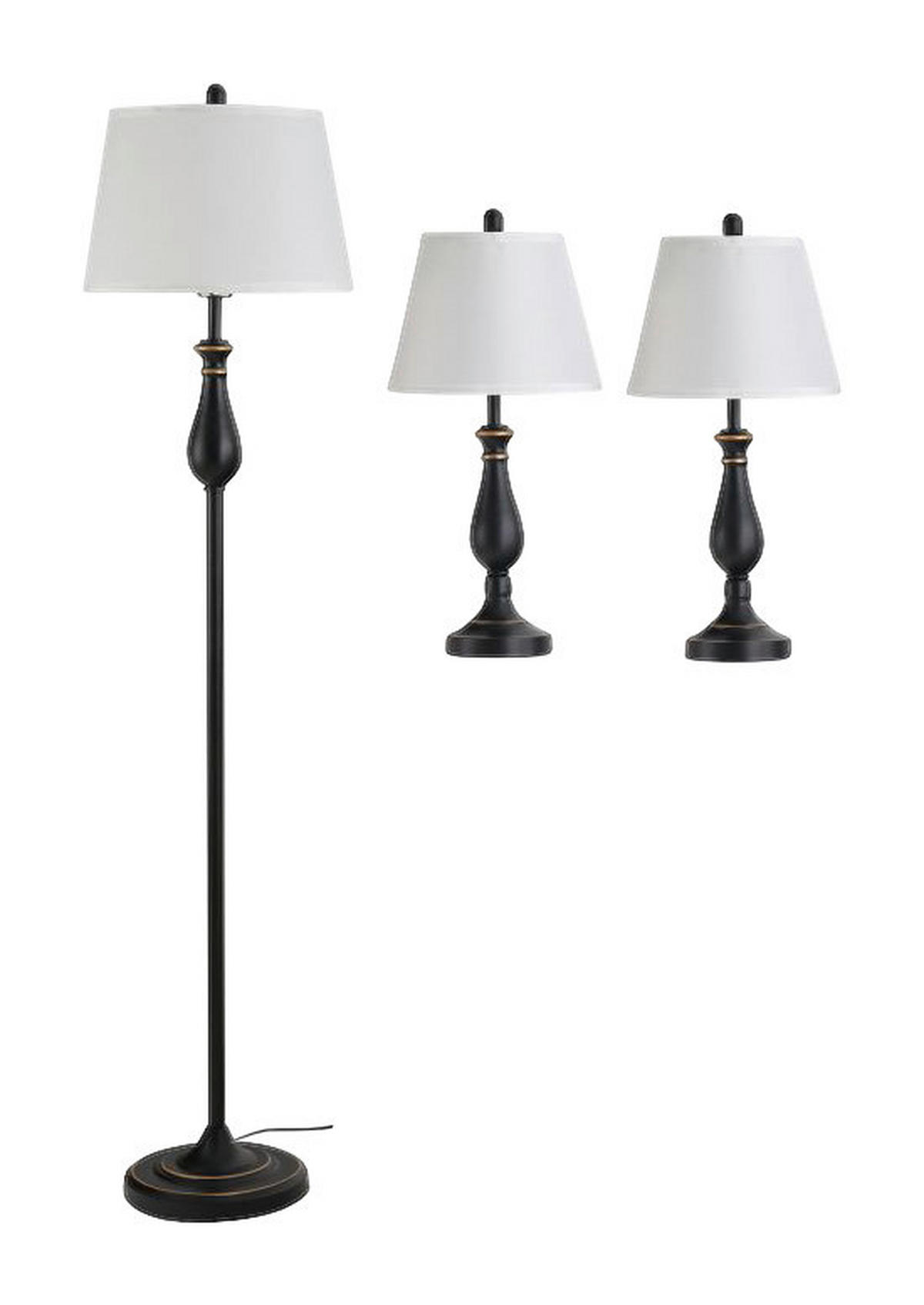 HOMCOM 3er Lampenset schwarz weiß Metall Polyester-Mischgewebe Stoff B/H/L: ca. 38x158x38 cm E27 3 Brennstellen 3er- Lampenset B31-183 - weiß/schwarz (38,00/38,00/158,00cm) - HOMCOM