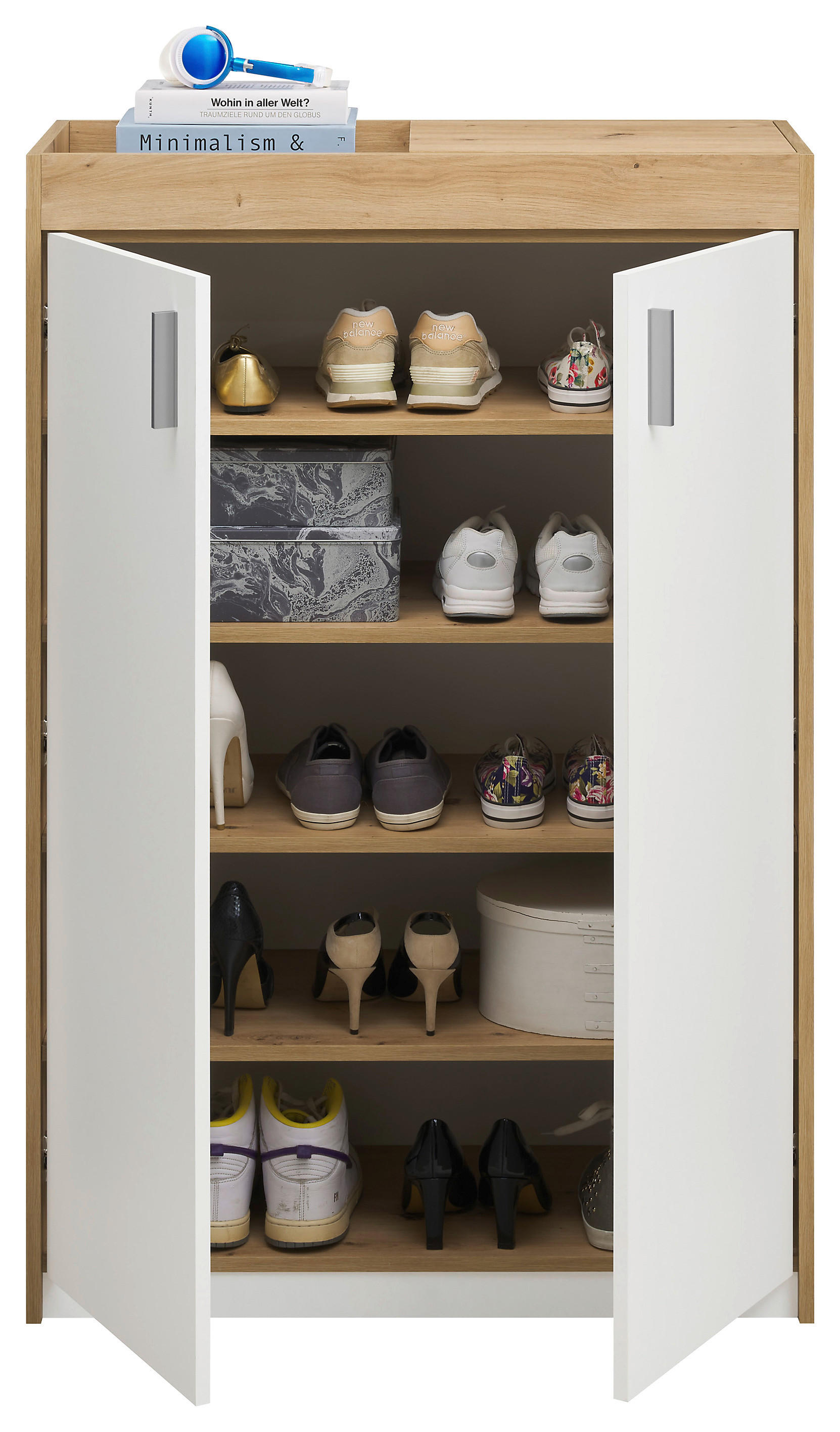 Schuhkommode Paris Eiche Sonoma Nachbildung weiß B/H/T: ca. 84x126x38 cm Paris - Eiche/weiß (84,00/126,00/38,00cm)