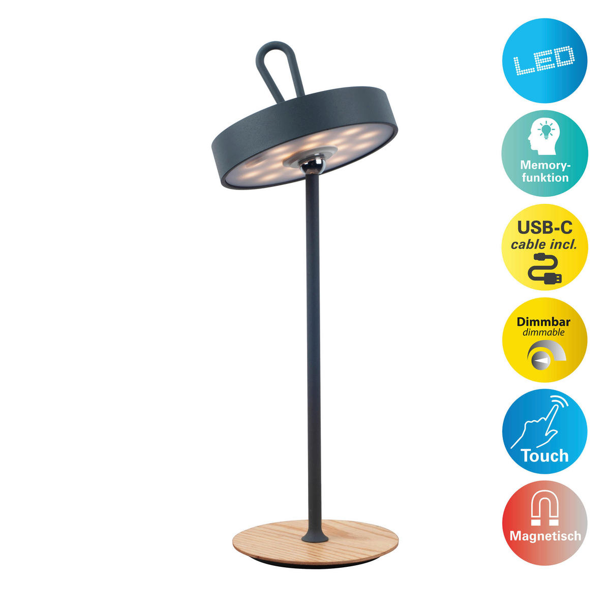 Näve Leuchten LED-Tischleuchte grau Holz Kunststoff Metall B/H/T/D: ca. 13x36x13x13 cm ELLI - grau (13,00/36,00/13,00cm) - Näve Leuchten