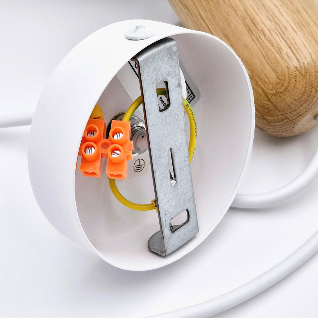 Thumbnail - Lamkur Hängeleuchte Eiche weiß Holz Stahl B/H/L: ca. 15,5x102x15,5 cm E27 1 Brennstellen