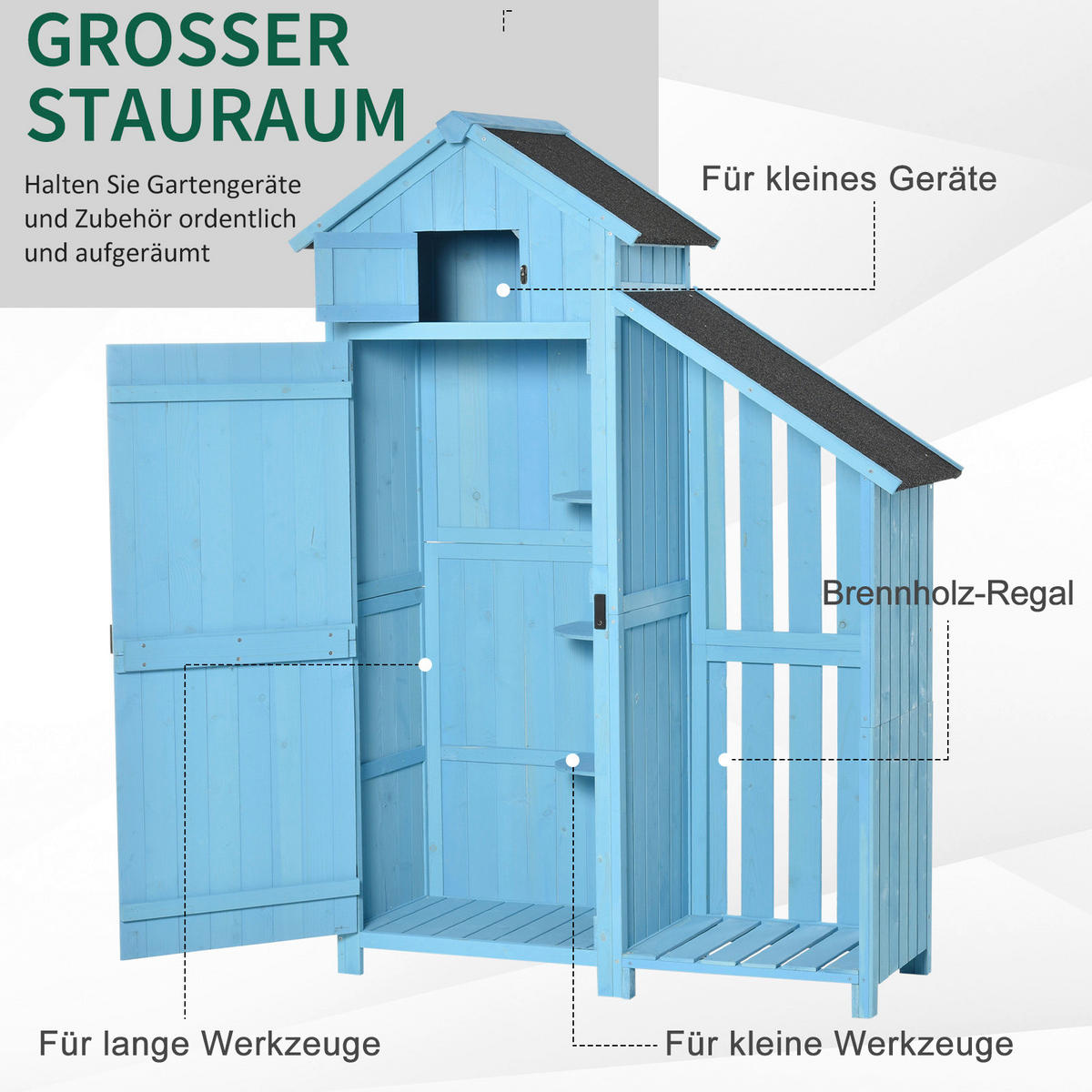 Outsunny Gartenhaus blau B/H/L: ca. 130x180x54,5 cm Gartenhaus - blau (54,50/130,00/180,00cm) - Outsunny