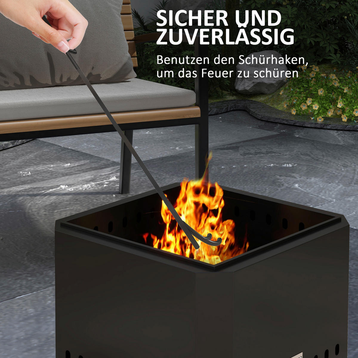 Outsunny Feuerschale schwarz Metall B/H/L: ca. 48x41x48 cm Feuerschale - schwarz (48,00/48,00/41,00cm) - Outsunny