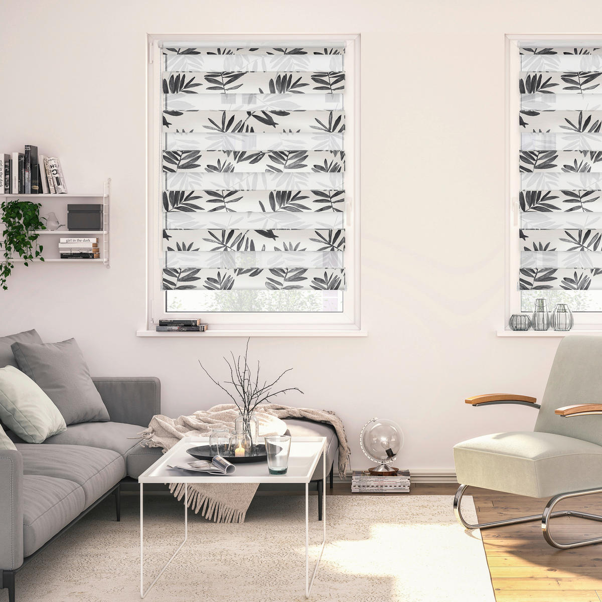 Doppelrollo Duo Watercolor schwarz B/L: ca. 60x150 cm Duo Watercolor - schwarz (60,00/150,00cm) - LICHTBLICK