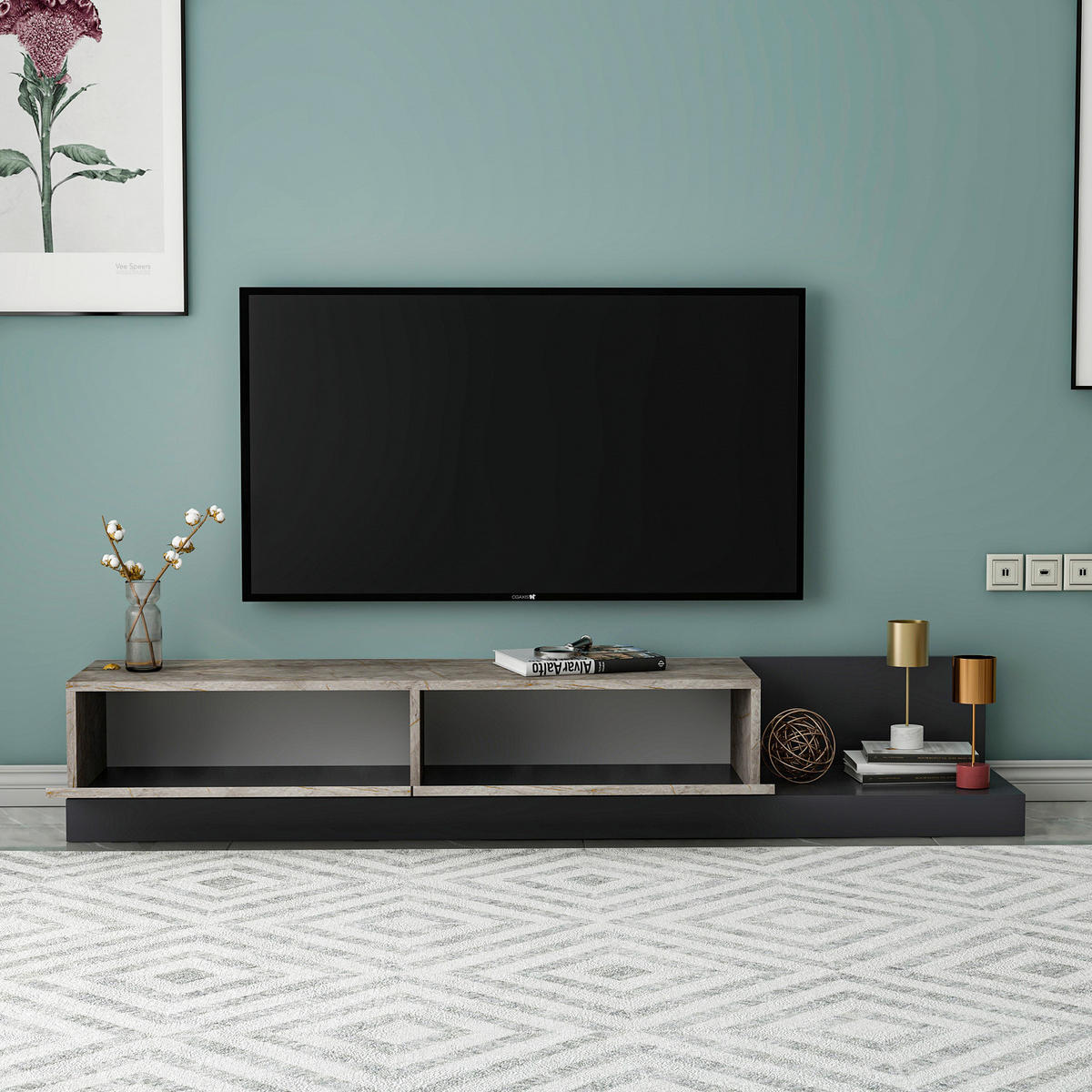 TV-Lowboard Majör anthrazit beige Marmor Optik B/H/T: ca. 180x30x37 cm Majör - beige/anthrazit (180,00/30,00/37,00cm) - moebel17