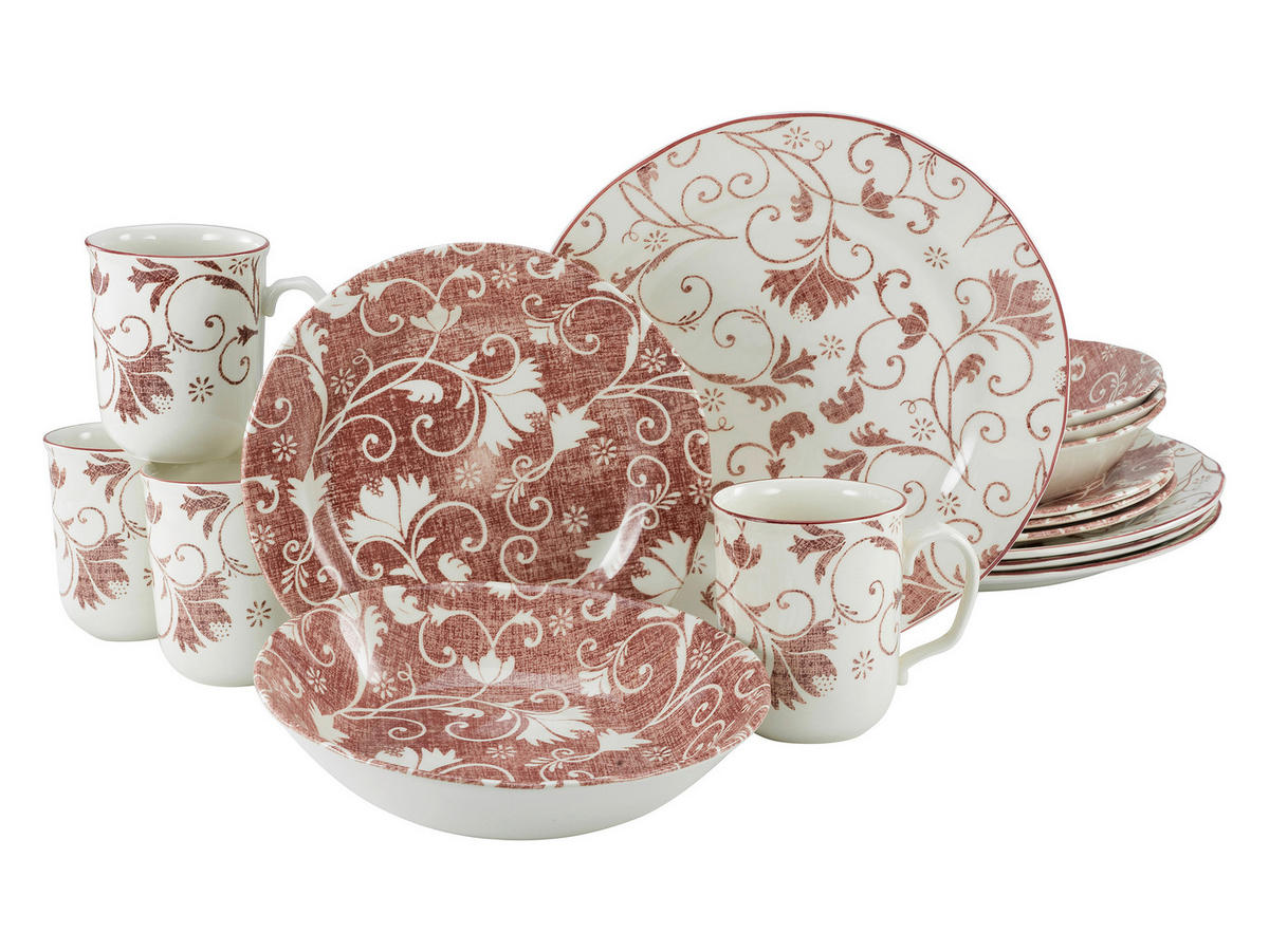 CreaTable Kombiservice Damask rot Steingut 16 tlg. Damask - rot - CreaTable